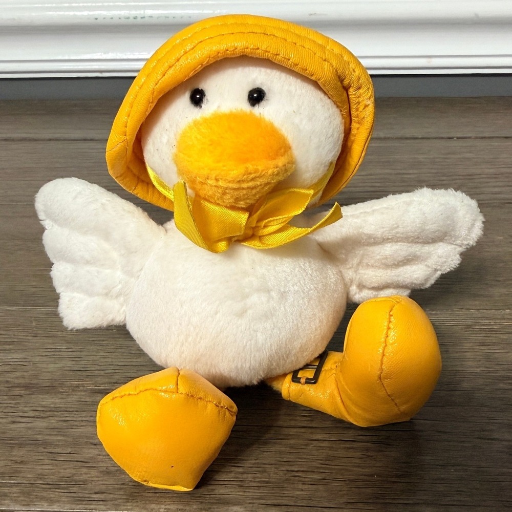 Vintage Quackers Papel Giftware White‎ Duck in Raincoat & Boots Plush